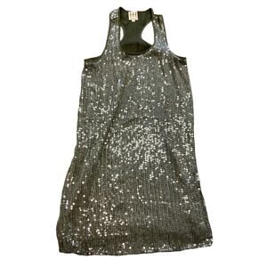 Haute Hippie Olive Green Sequin Sleeveless 100% Silk Lined Mini Dress Size XS
